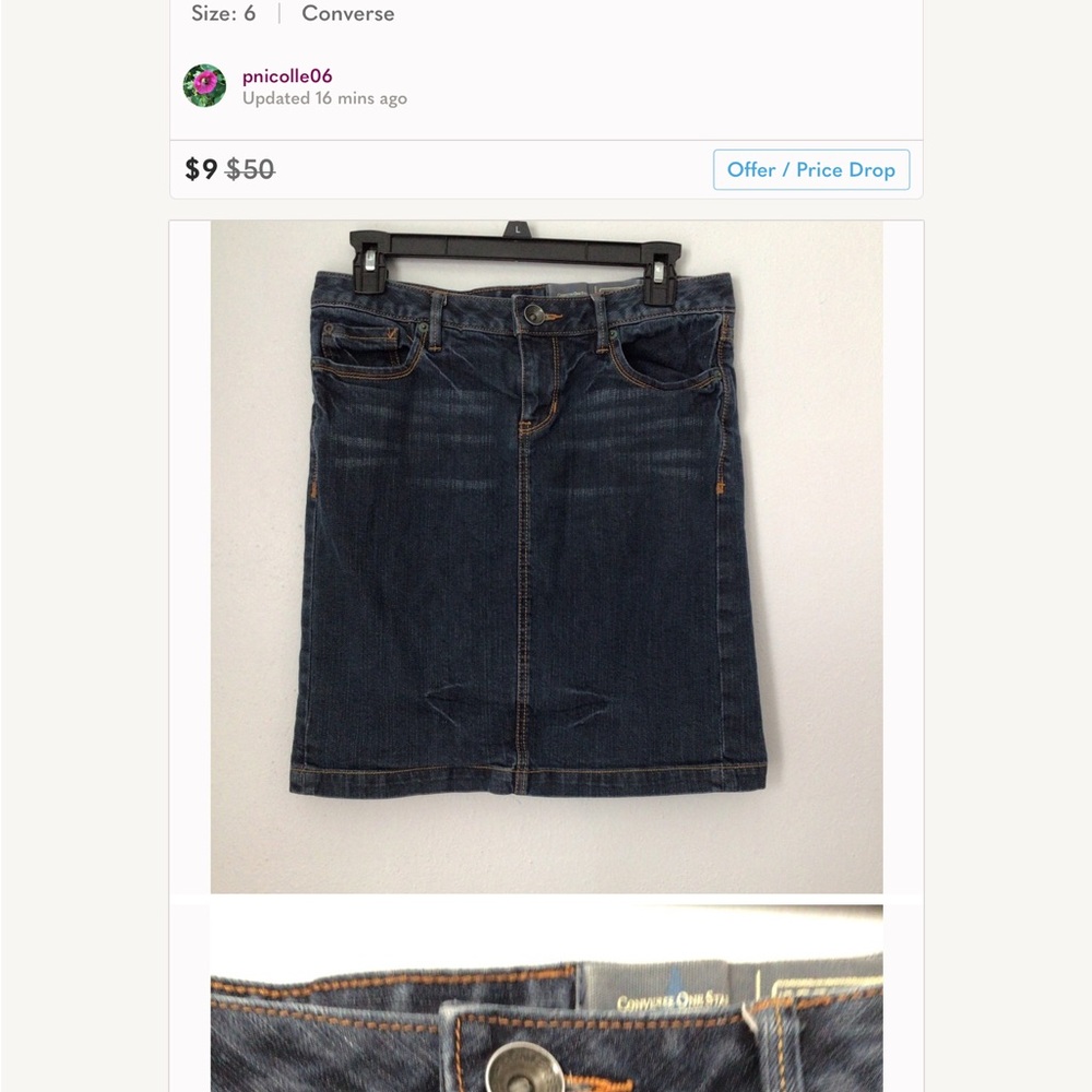 Converse One Star Woman’s Denim Blue Jean Midi Skirt. Size 6.